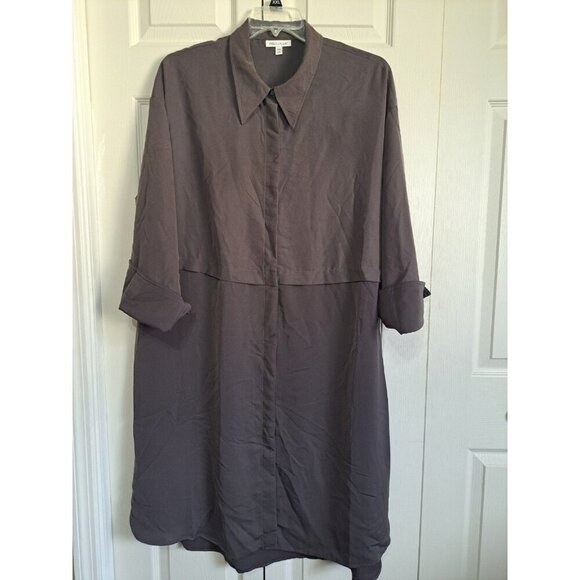 Prologue Women's XXL Greige Flip Cuff Button Up Collared Dress - Picture 1 of 10